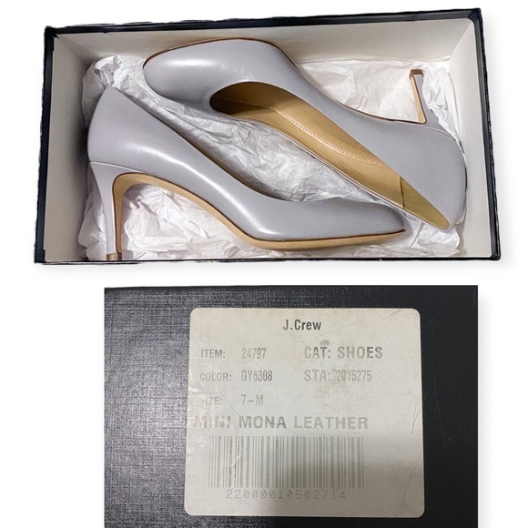 New J. Crew Miri Mid heel Leather Pumps, light gray, size 7 - Picture 11 of 12